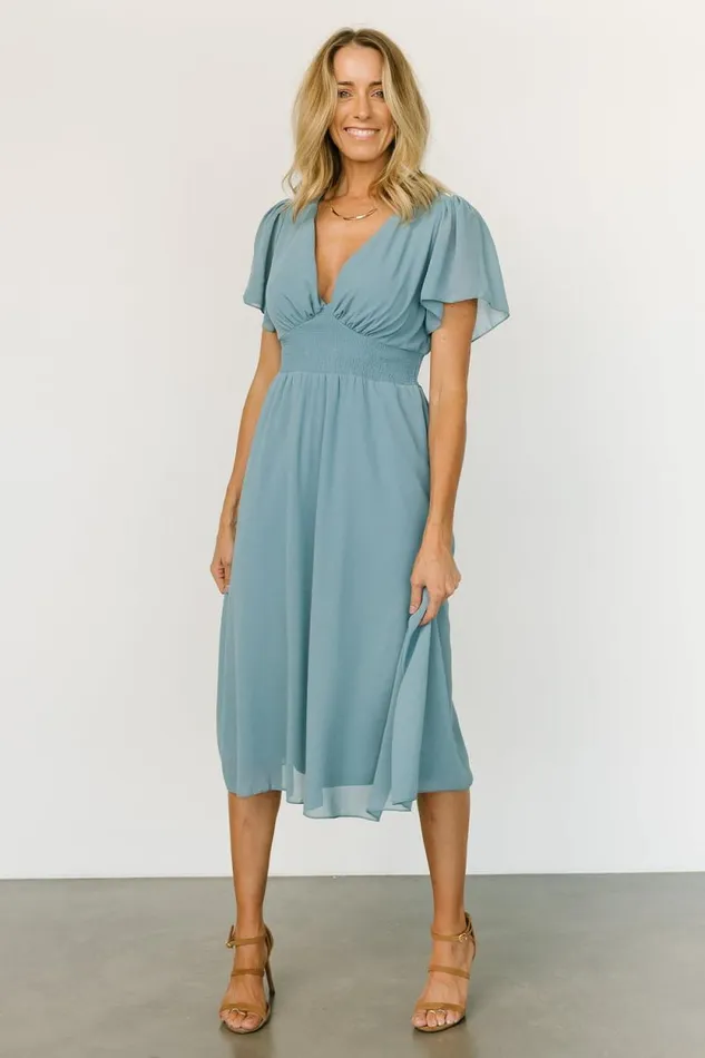 Women Sarah Smocked Midi Dress Lagoon Blue Baltic Born Midi Dresses Women Sarah Smocked Midi Dress Lagoon Blue Baltic Born Midi Dresses