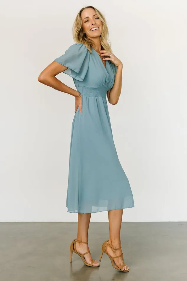 Women Sarah Smocked Midi Dress Lagoon Blue Baltic Born Midi Dresses Women Sarah Smocked Midi Dress Lagoon Blue Baltic Born Midi Dresses