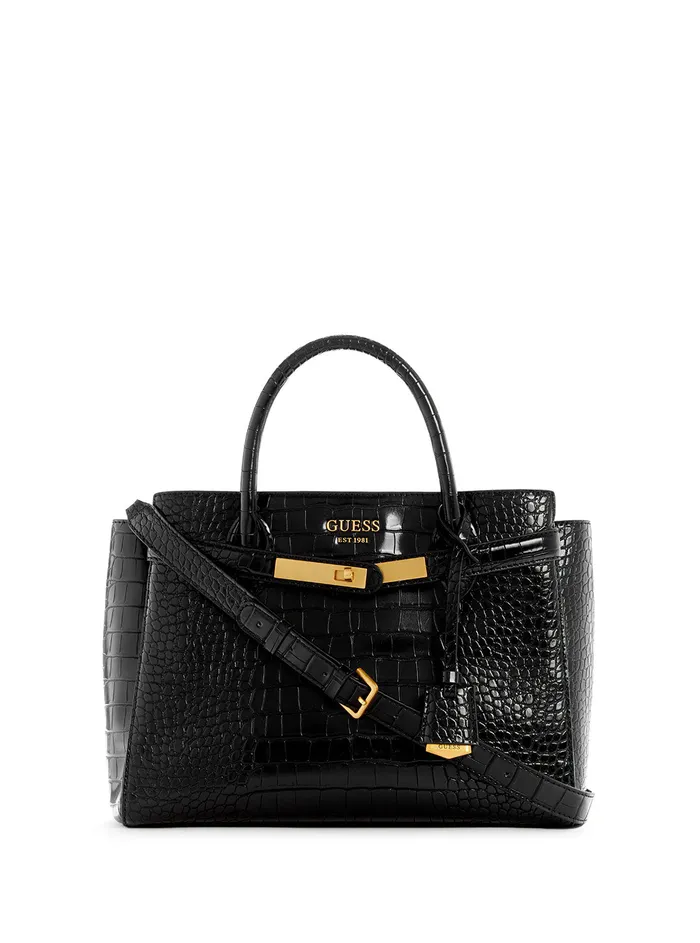 Women Satchel GUESS Black Enisa High Society Satchel