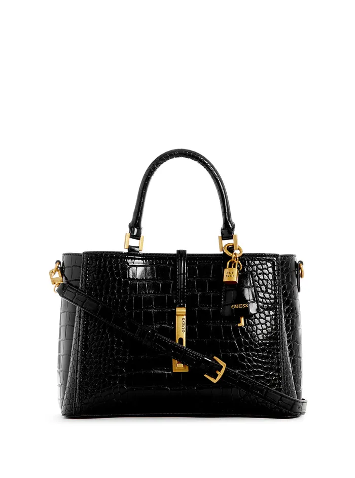 Women Satchel GUESS Black James Croco Girlfriend Satchel Bag