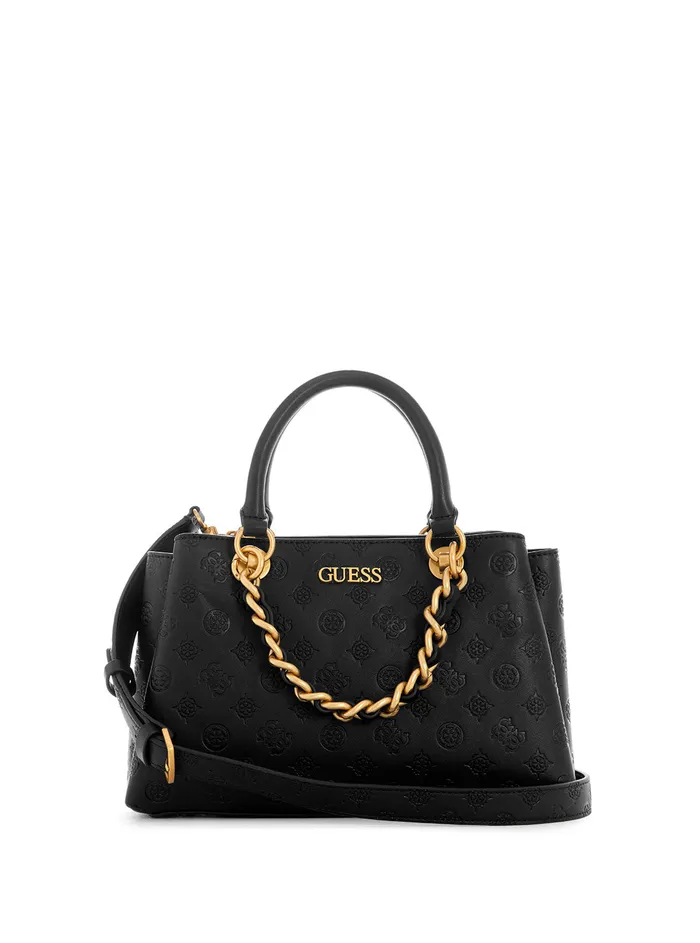 Women Satchel GUESS Black Logo Geva Small Girlfriend Satchel Bag