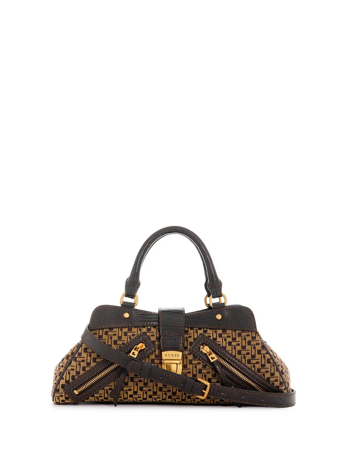 Women Satchel GUESS Brown Logo Belle Vintage Small Girlfriend Satchel Bag