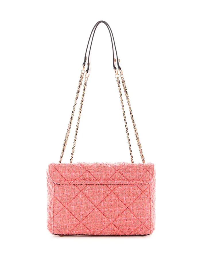 Women Satchel GUESS Coral Pink Tweed Cessily Convertible Crossbody Bag Women Satchel GUESS Coral Pink Tweed Cessily Convertible Crossbody Bag