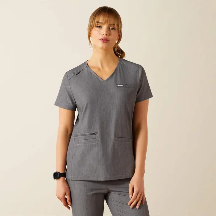 Women Scrubs Ariat Clara 6 Pocket Scrub Top Charcoal Grey