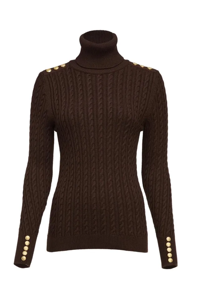 Women Seattle Roll Neck Cable Knit Chocolate Holland Cooper Knitwear Women Seattle Roll Neck Cable Knit Chocolate Holland Cooper Knitwear