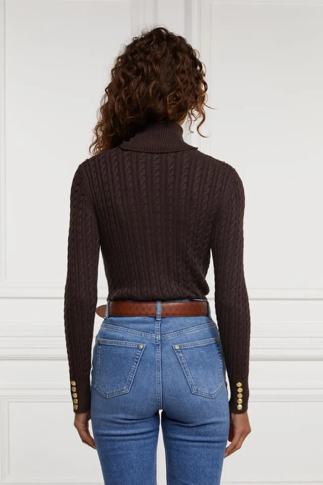 Women Seattle Roll Neck Cable Knit Chocolate Holland Cooper Knitwear Women Seattle Roll Neck Cable Knit Chocolate Holland Cooper Knitwear