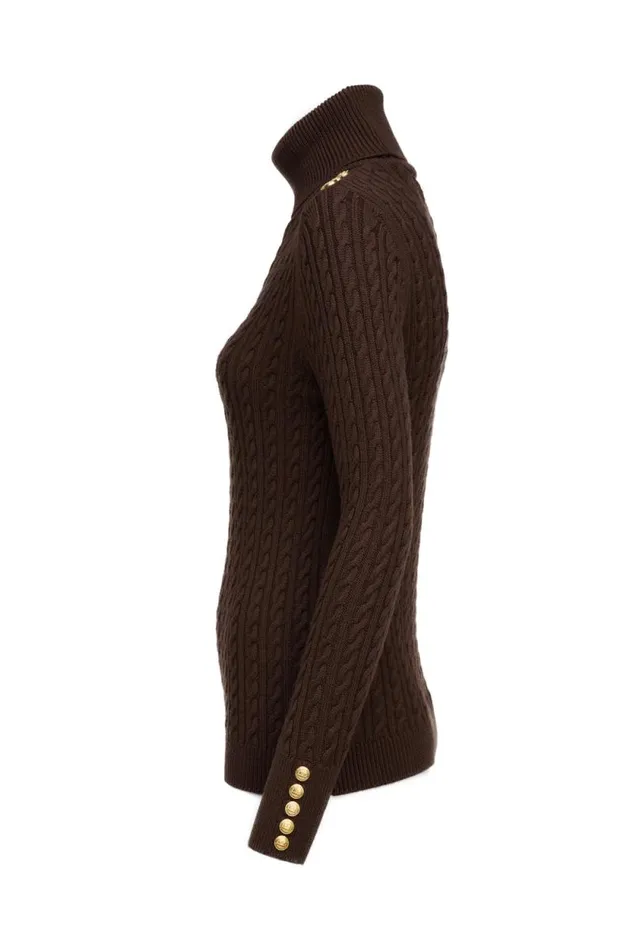 Women Seattle Roll Neck Cable Knit Chocolate Holland Cooper Knitwear Women Seattle Roll Neck Cable Knit Chocolate Holland Cooper Knitwear