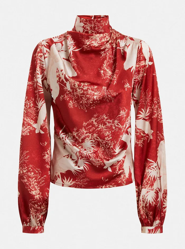 Women Shirts GUESS Eco Red Print Gudule Top Women Shirts GUESS Eco Red Print Gudule Top