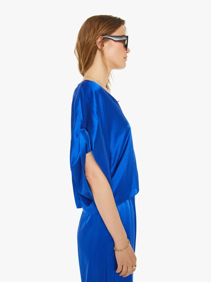 Women Shirts Mother Denim Lido VNeck Tee With Fold Back Lapis