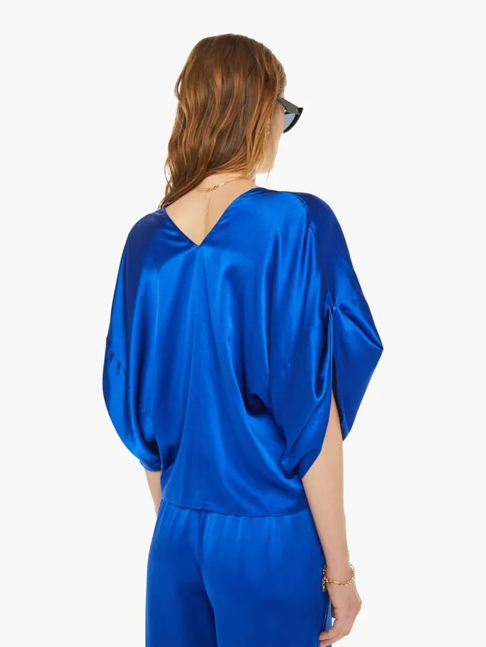 Women Shirts Mother Denim Lido VNeck Tee With Fold Back Lapis