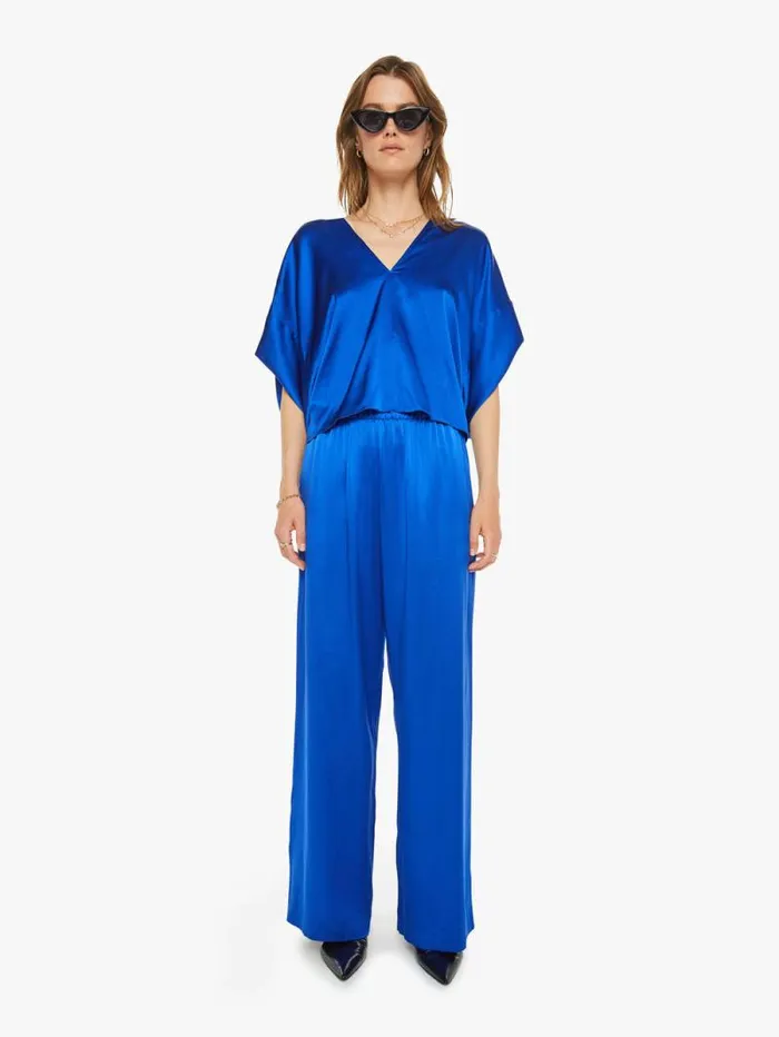 Women Shirts Mother Denim Lido VNeck Tee With Fold Back Lapis