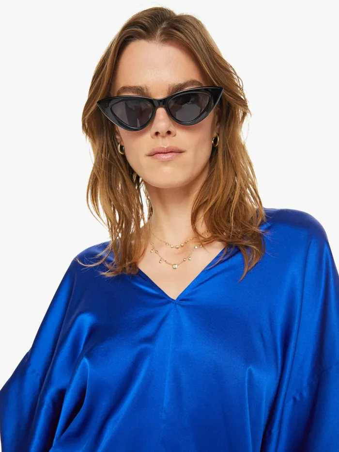 Women Shirts Mother Denim Lido VNeck Tee With Fold Back Lapis