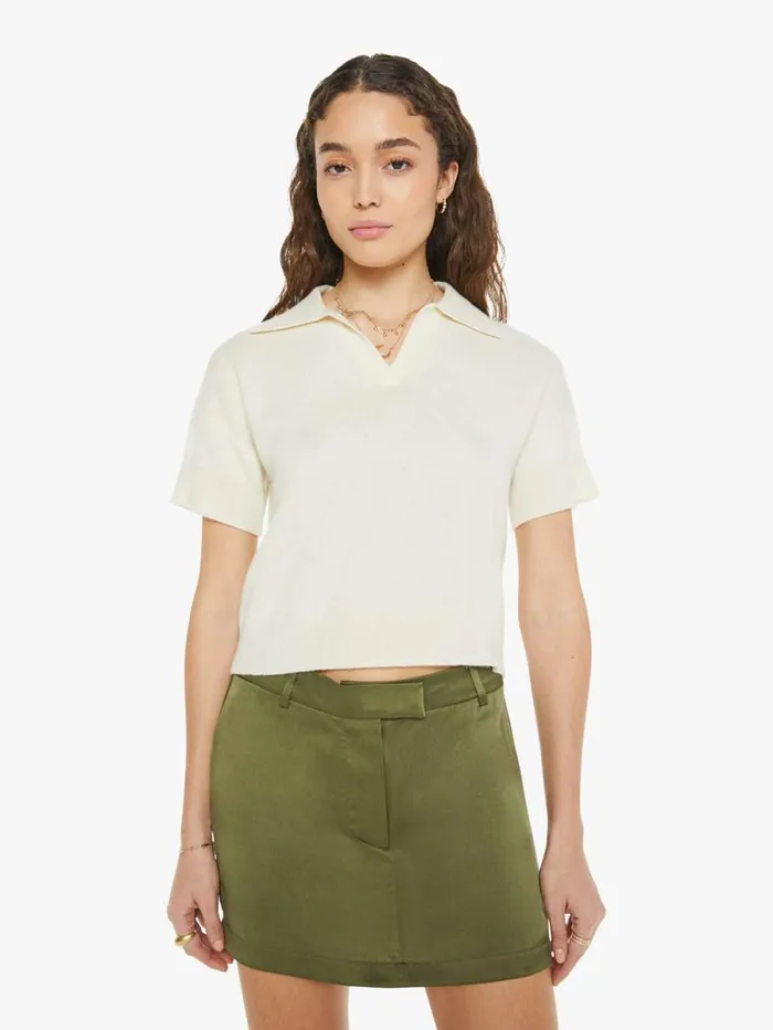 Women Shirts Mother Denim Mirabelle Relaxed Short Sleeve Polo Gardenia