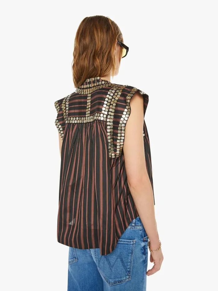 Women Shirts Mother Denim Nehru Stripe Coin Top Clove