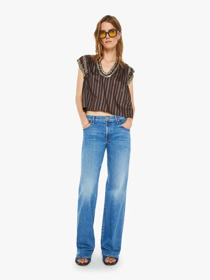 Women Shirts Mother Denim Nehru Stripe Coin Top Clove