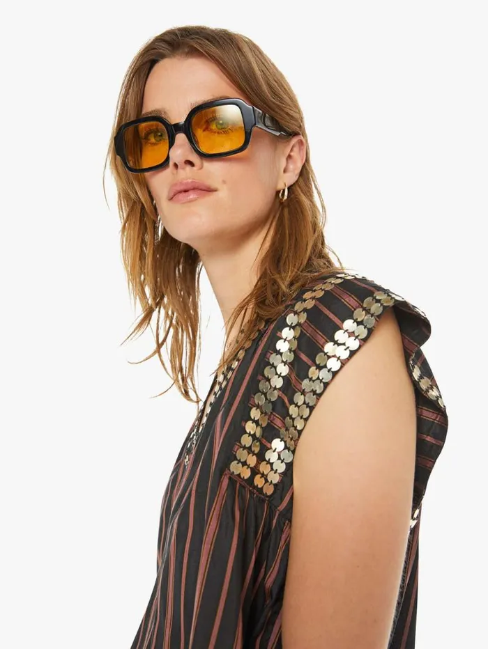 Women Shirts Mother Denim Nehru Stripe Coin Top Clove