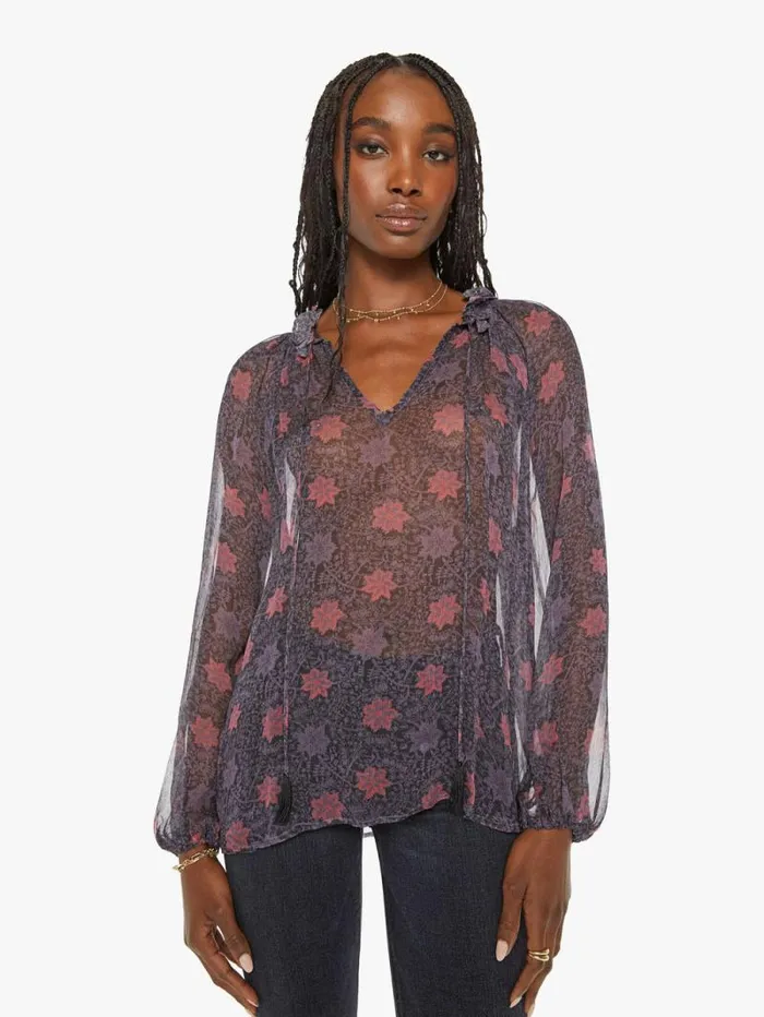 Women Shirts Mother Denim Penny Blouse Snowflake Print Aubergine