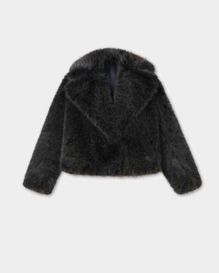 Women Short Blouson In Fake Fur Dark Brown Kenzo Jackets And Coats