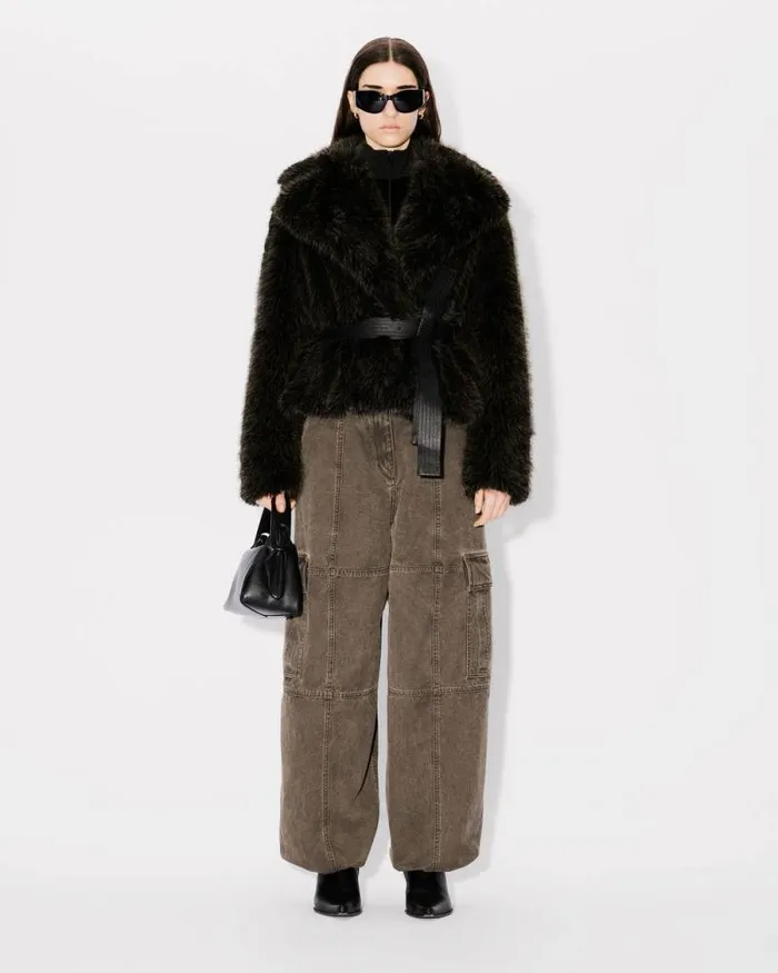 Women Short Blouson In Fake Fur Dark Brown Kenzo Jackets And Coats