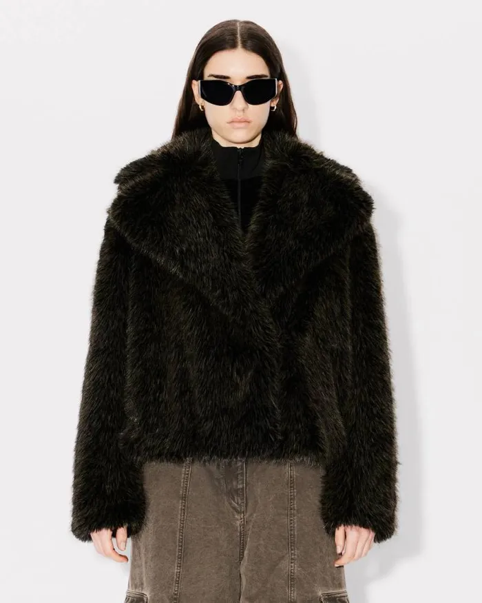Women Short Blouson In Fake Fur Dark Brown Kenzo Jackets And Coats