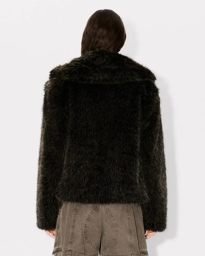 Women Short Blouson In Fake Fur Dark Brown Kenzo Jackets And Coats