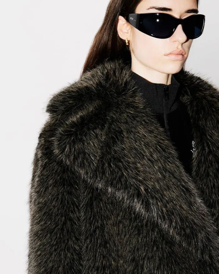 Women Short Blouson In Fake Fur Dark Brown Kenzo Jackets And Coats