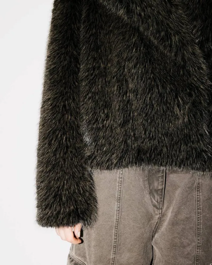 Women Short Blouson In Fake Fur Dark Brown Kenzo Jackets And Coats