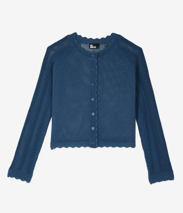 Women Short Blue Openwork Knit Cardigan THE KOOPLES Sweaters