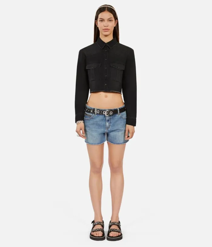 Women Short Grey Denim Shirt THE KOOPLES Blouses and Shirts