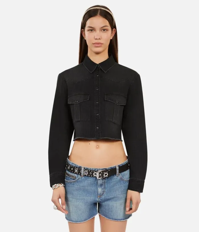 Women Short Grey Denim Shirt THE KOOPLES Blouses and Shirts