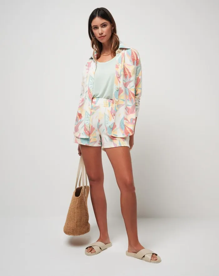 Women Shorts TravisMathew TIKI TIPSY CLOUD FLEECE SHORT Ivory Multi Women Shorts TravisMathew TIKI TIPSY CLOUD FLEECE SHORT Ivory Multi