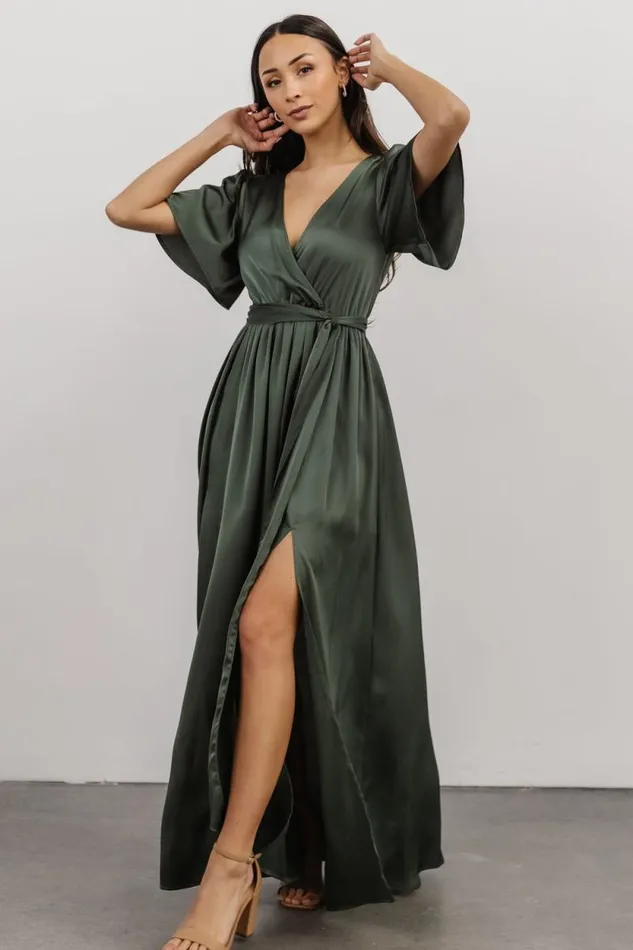 Women Sicily Satin Maxi Dress Dusty Green Baltic Born Bump Friendly