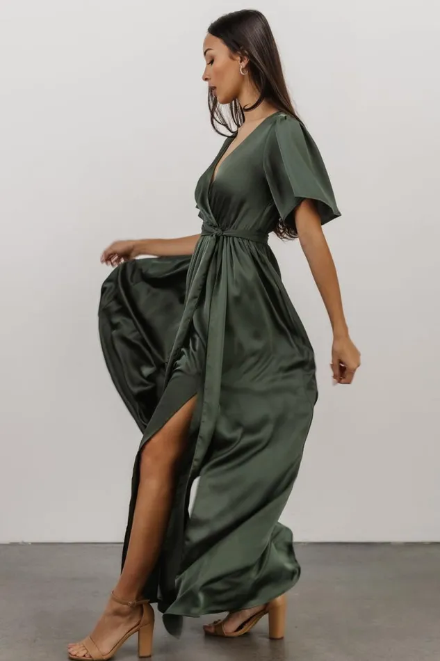Women Sicily Satin Maxi Dress Dusty Green Baltic Born Bump Friendly Women Sicily Satin Maxi Dress Dusty Green Baltic Born Bump Friendly