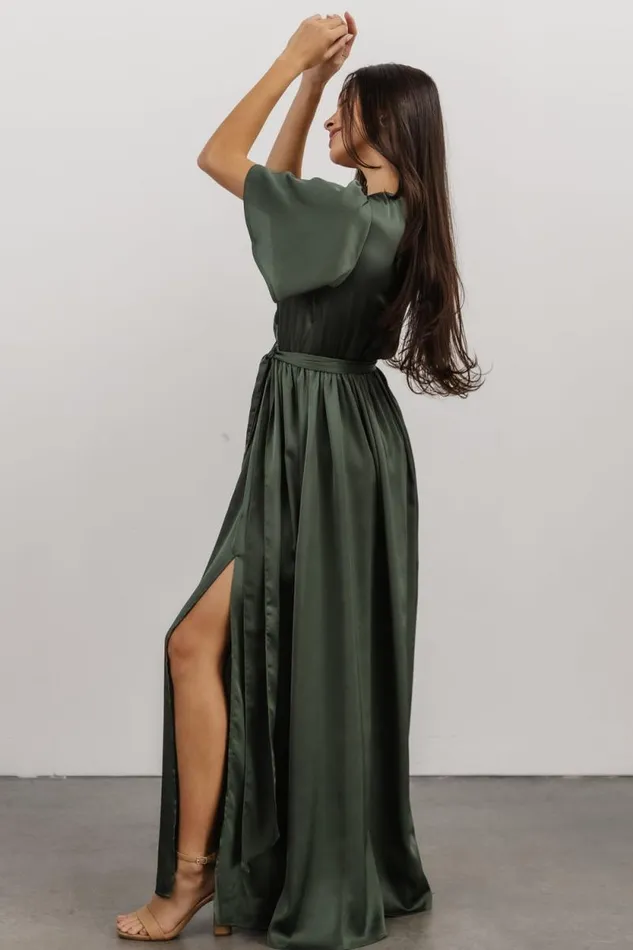 Women Sicily Satin Maxi Dress Dusty Green Baltic Born Bump Friendly Women Sicily Satin Maxi Dress Dusty Green Baltic Born Bump Friendly