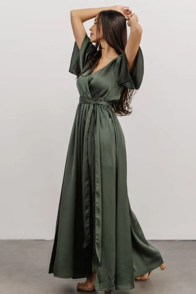Women Sicily Satin Maxi Dress Dusty Green Baltic Born Bump Friendly Women Sicily Satin Maxi Dress Dusty Green Baltic Born Bump Friendly