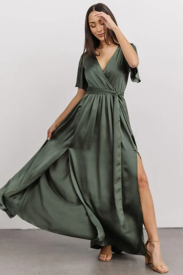 Women Sicily Satin Maxi Dress Dusty Green Baltic Born Bump Friendly Women Sicily Satin Maxi Dress Dusty Green Baltic Born Bump Friendly