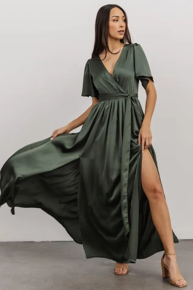 Women Sicily Satin Maxi Dress Dusty Green Baltic Born Bump Friendly Women Sicily Satin Maxi Dress Dusty Green Baltic Born Bump Friendly