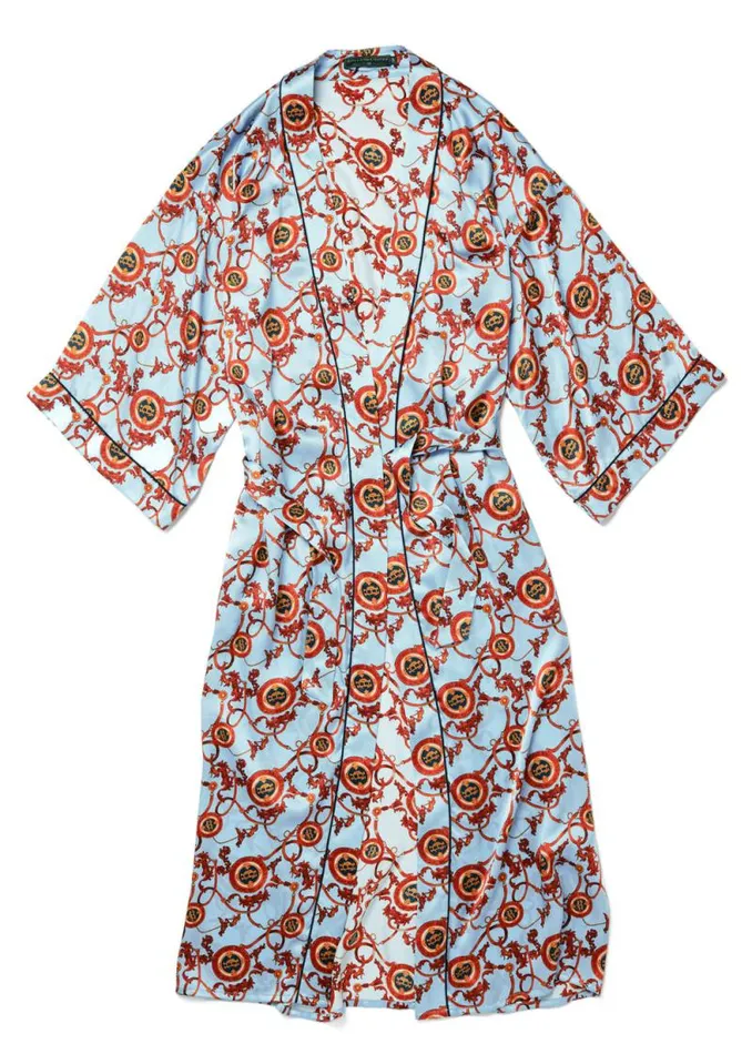 Women Silk Full Length Dressing Gown Sky Blue Holland Cooper Sleepwear