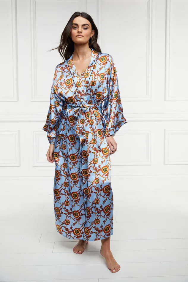 Women Silk Full Length Dressing Gown Sky Blue Holland Cooper Sleepwear Women Silk Full Length Dressing Gown Sky Blue Holland Cooper Sleepwear
