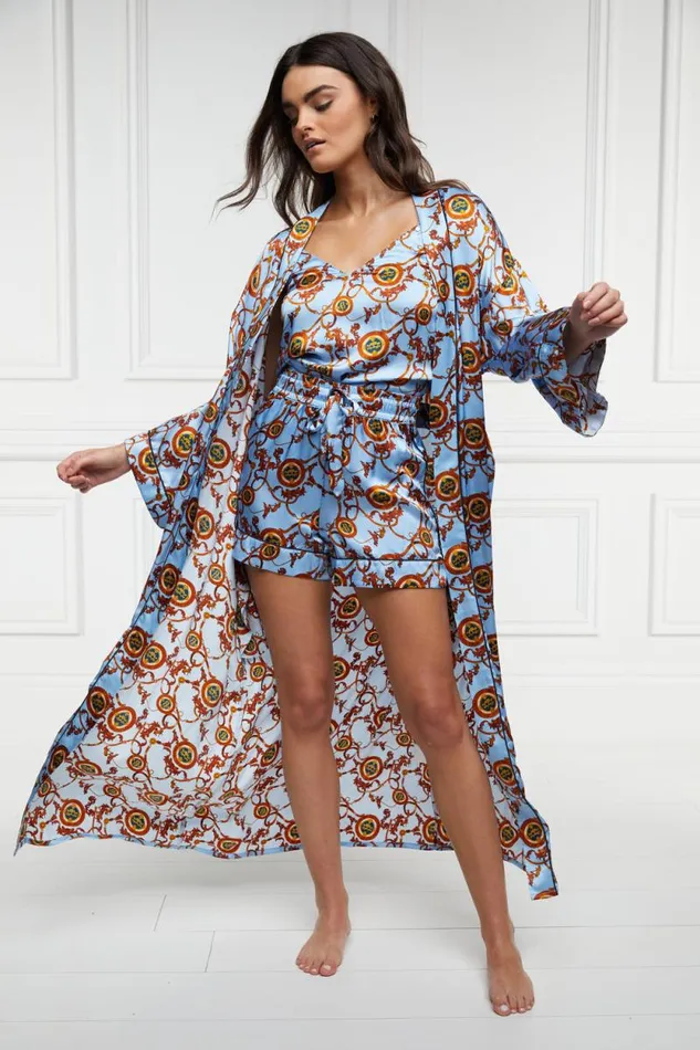 Women Silk Full Length Dressing Gown Sky Blue Holland Cooper Sleepwear Women Silk Full Length Dressing Gown Sky Blue Holland Cooper Sleepwear