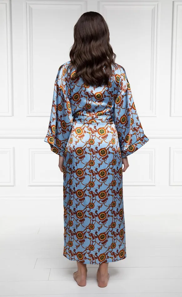 Women Silk Full Length Dressing Gown Sky Blue Holland Cooper Sleepwear Women Silk Full Length Dressing Gown Sky Blue Holland Cooper Sleepwear