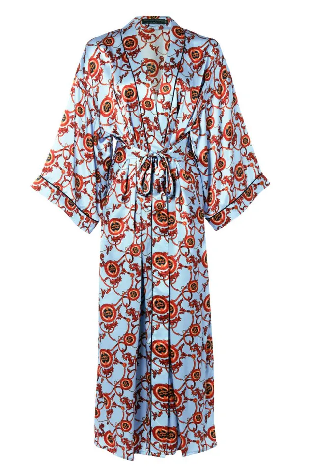 Women Silk Full Length Dressing Gown Sky Blue Holland Cooper Sleepwear Women Silk Full Length Dressing Gown Sky Blue Holland Cooper Sleepwear