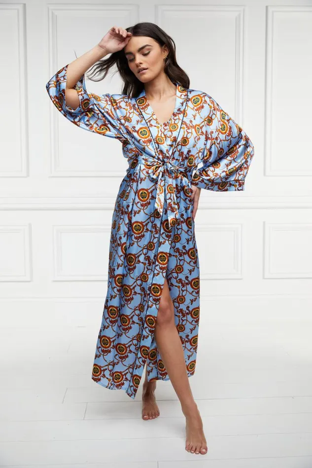 Women Silk Full Length Dressing Gown Sky Blue Holland Cooper Sleepwear Women Silk Full Length Dressing Gown Sky Blue Holland Cooper Sleepwear
