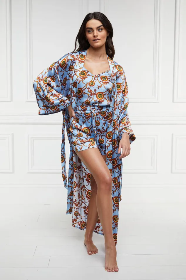 Women Silk Full Length Dressing Gown Sky Blue Holland Cooper Sleepwear Women Silk Full Length Dressing Gown Sky Blue Holland Cooper Sleepwear