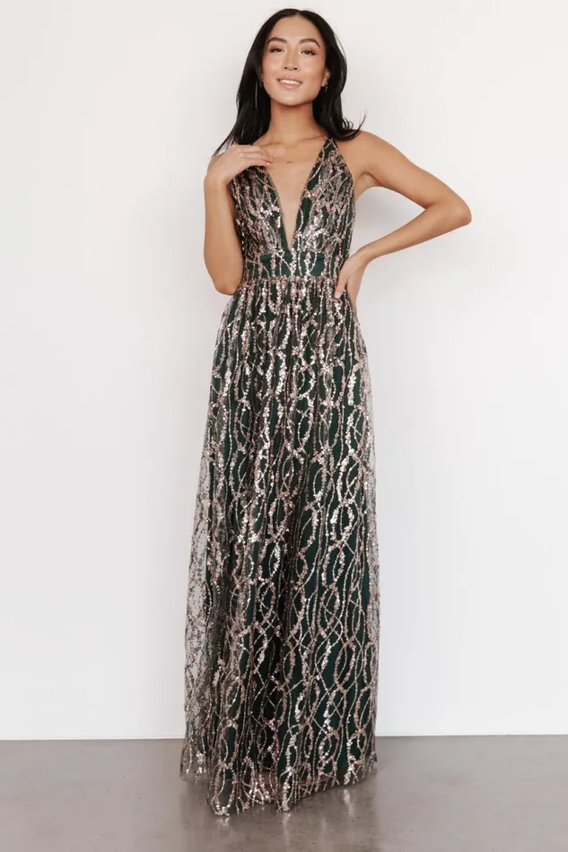 Women Silva Shimmer Gown Dark Green Rose Gold Baltic Born Embellished and Sequined