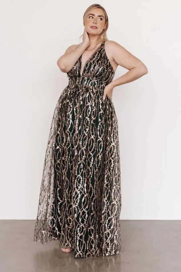Women Silva Shimmer Gown Dark Green Rose Gold Baltic Born Embellished and Sequined Women Silva Shimmer Gown Dark Green Rose Gold Baltic Born Embellished and Sequined