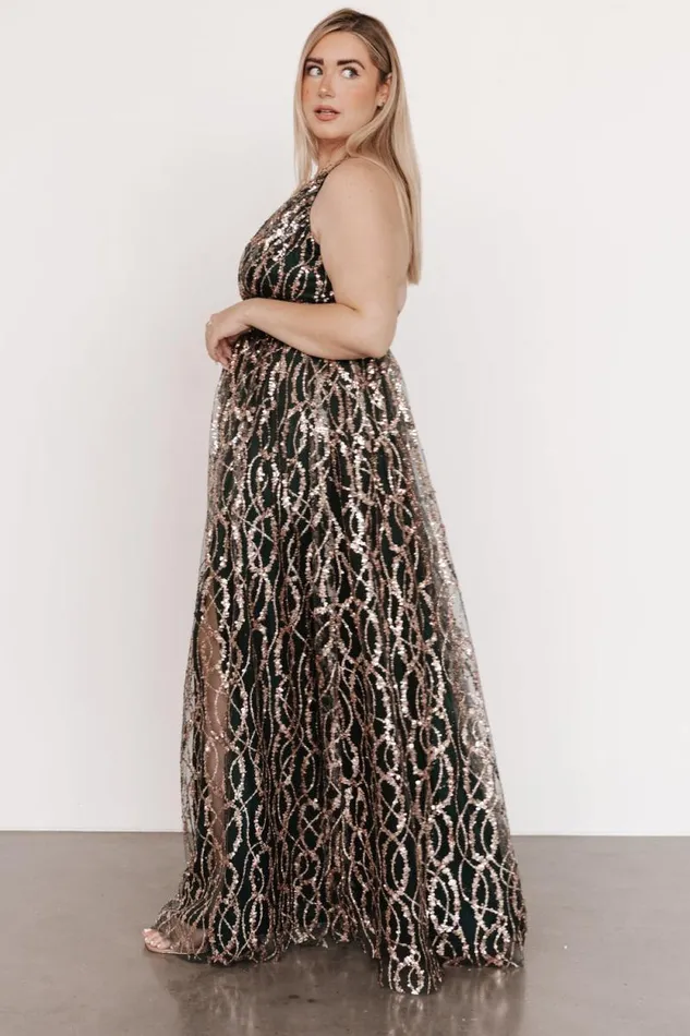 Women Silva Shimmer Gown Dark Green Rose Gold Baltic Born Embellished and Sequined Women Silva Shimmer Gown Dark Green Rose Gold Baltic Born Embellished and Sequined