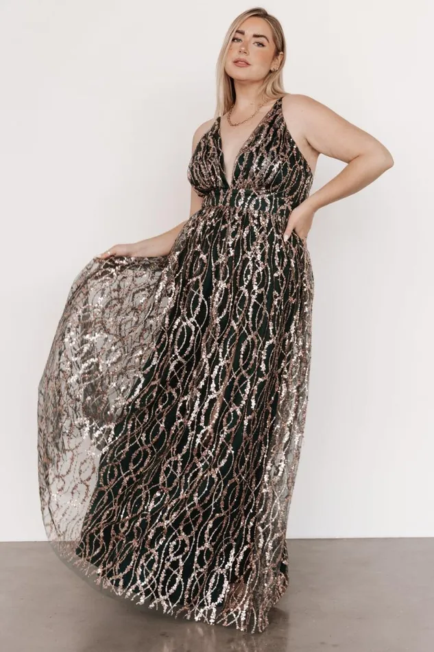 Women Silva Shimmer Gown Dark Green Rose Gold Baltic Born Embellished and Sequined Women Silva Shimmer Gown Dark Green Rose Gold Baltic Born Embellished and Sequined