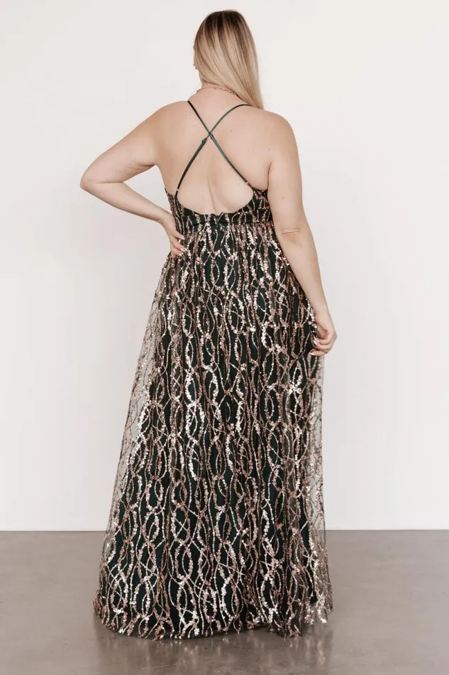Women Silva Shimmer Gown Dark Green Rose Gold Baltic Born Embellished and Sequined Women Silva Shimmer Gown Dark Green Rose Gold Baltic Born Embellished and Sequined