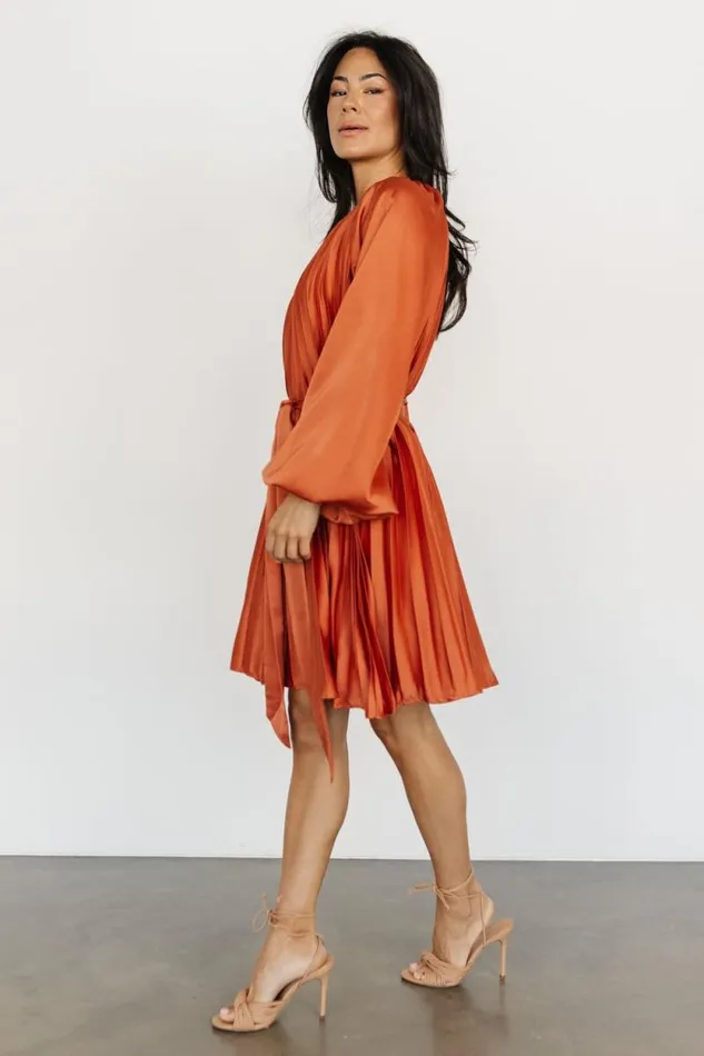 Women Sintra Pleated Short Dress Vintage Rust Baltic Born Short Dresses